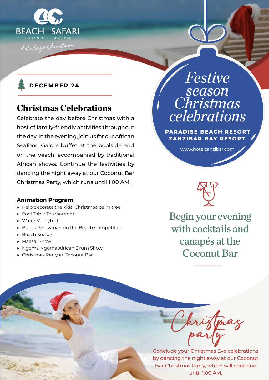 Paradise Beach & Zanzibar Bay&nbsp;Resort Festive Season Program
